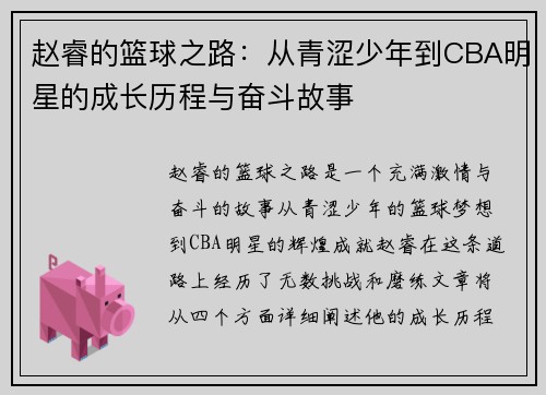 赵睿的篮球之路：从青涩少年到CBA明星的成长历程与奋斗故事